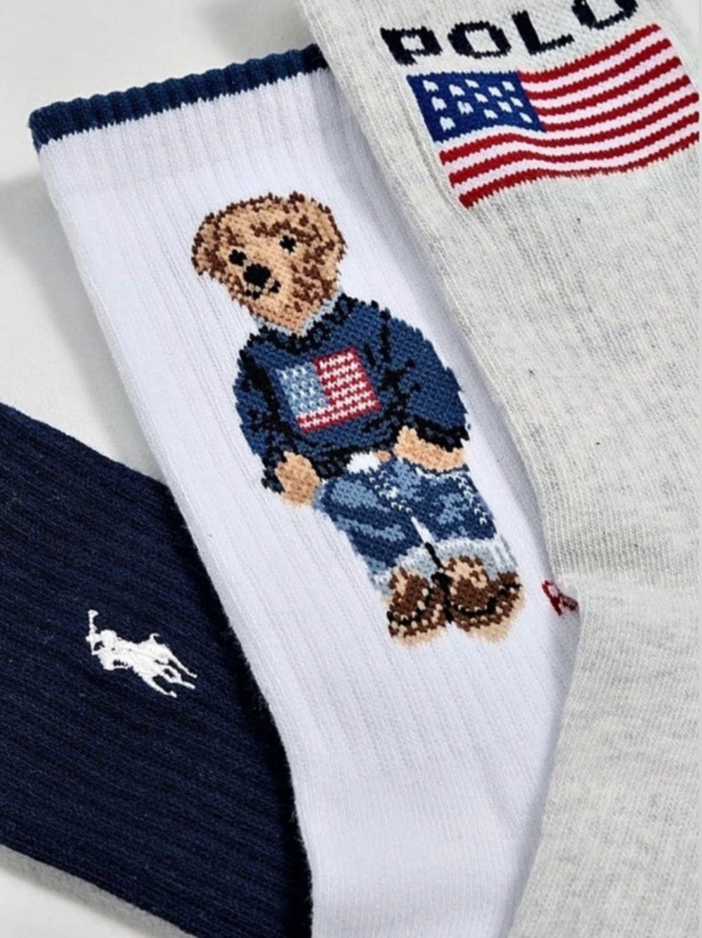 Polo Ralph Lauren Flag Bear Socks 3 Pack - Picture 2 of 2
